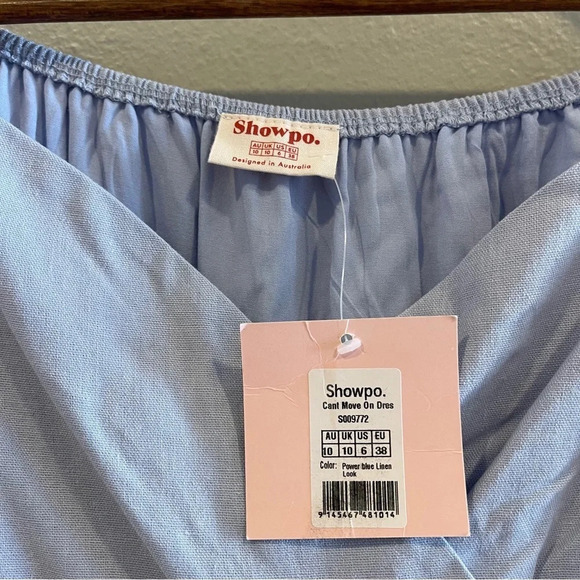 Showpo Cant Move On Dress Linen Look NWT Powder Blue Size 6 Faux Wrap - Picture 5 of 12